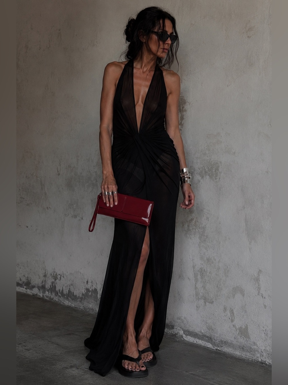 Long funky Red Leather Wristlet Clutch - Women's Evening Bag